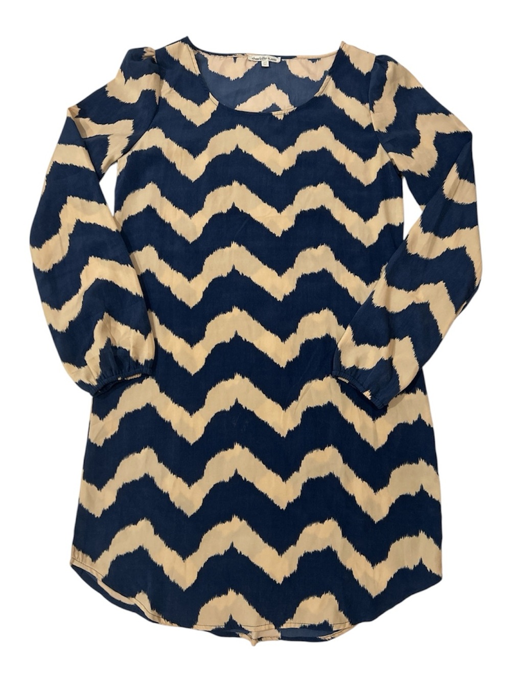 Charlotte Russe Chevron Print Long Sleeve Tunic Dress Navy & Cream Sz XS